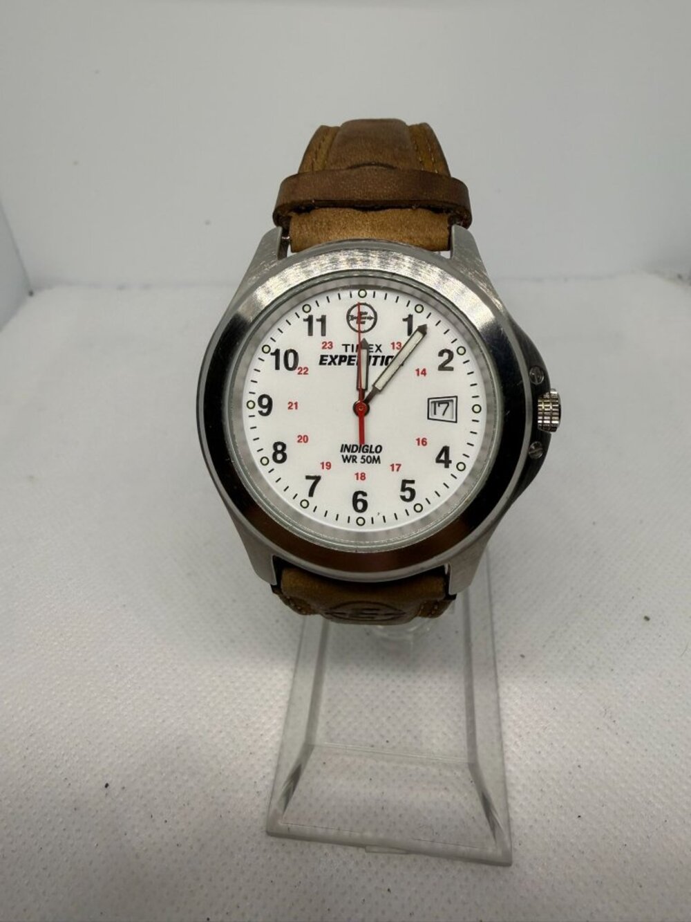 Timex Expedition T44381 Men's 40mm Metal Field White Dial INDIGLO Leather Watch